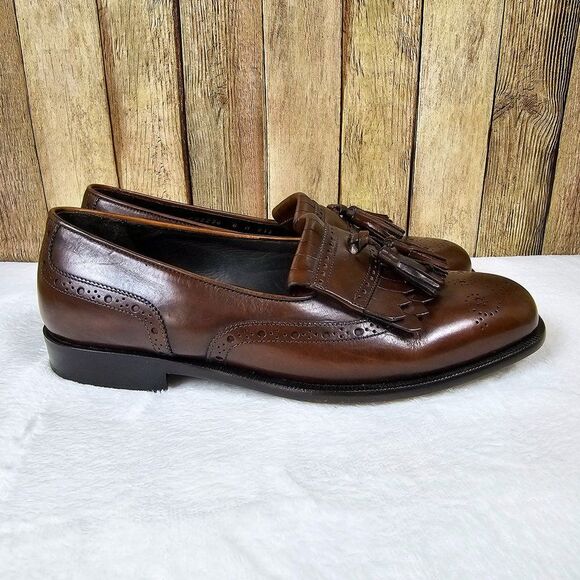 Bragano Tassel Loafers Brown Leather Italy Shoes Dressy Men's Wedding Size 8 - Picture 4 of 10